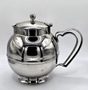 Vintage OLDE HALL Stainless Steel Sphere Tea Pot With Double Heart Shaped Handle - Picture 1 of 5