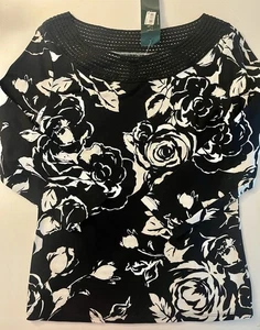 Top donna Ralph Lauren grande cotone nero e perla scollo all'uncinetto floreale nuovo con etichette - Foto 1 di 6