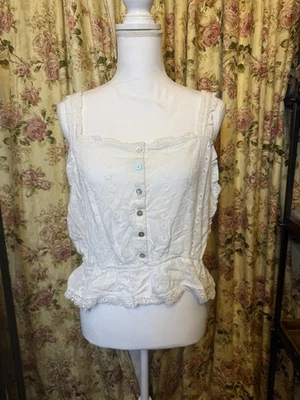 ¡NUEVO CON ETIQUETAS! Top BB Dakota Blanco Bordado Botón Frontal Sin Mangas Talla XL Foto 1 de 4