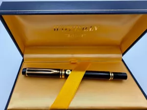 WATERMAN LE MAN 200 FOUNTAIN PEN BLACK GOLD TRIM FOUNTAIN PEN EF 18K - Picture 1 of 7