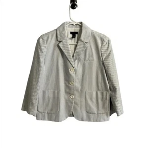 J. Crew Jacket Kid 6 Grey Blazer Striped Seersucker Lined Wedding Preppy - Picture 1 of 13