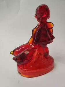 VINTAGE LITTLE GOOSE GIRL WITH HER GEESE RED AMBERINA L E SMITH COLLECTIBLE  - Picture 1 of 12