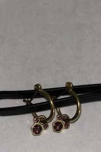 Disney Gold Tone Mickey Mouse Icon February Birthstone Hoop Pierced Earrings - Picture 1 of 1