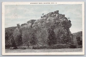 1939 Mauston, Wisconsin, WI - Steamboat Rock - Blue Sky Tint,  Linen Postcard - Picture 1 of 3