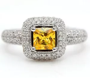 2CT Treated Yellow Sapphire & Topaz 925 Sterling Silver Ring Sz 9 I2-1 - Picture 1 of 3