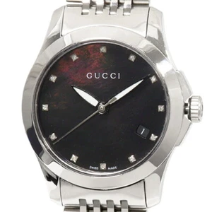 GUCCI WATCH G TIMELESS 126.5 YA126505 BLACK SHELL DIAL 12 DIAMONDS QUARTZ LADIES - Picture 1 of 4