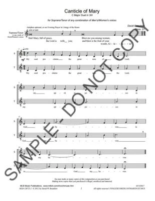 NEW Canticle of Mary C Major Duet in 3/4 for ST choir DWB-120721.1 - Image 1 of 2