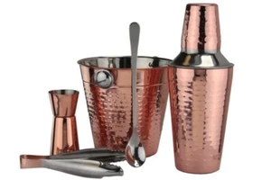 Apollo Copper Cocktail Set 5pc:Ice Tongs, Bucket, Mixing Spoon ,Shaker, measurer - Picture 1 of 1