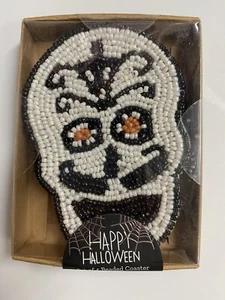 HAPPY HALLOWEEN (4) POSAVASOS CALAVERA CON CUENTAS BLANCO Y NEGRO NUEVO EN CAJA - Imagen 1 de 1