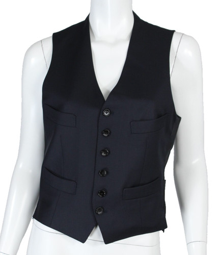 TOM FORD Midnight Blue Wool Twill Belted Back V Neck Button Front Vest 44