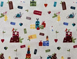 3+ yards x 18" wide Cotton Fabric - CHRISTMAS / Snow Flakes/ SLEIGH/ Gifts - Picture 1 of 4