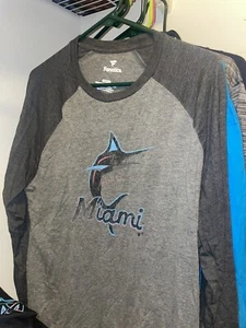 FANATICS Men's Gray Long Sleeve T-Shirt Miami Marlins - Extra Large XL - Picture 1 of 2
