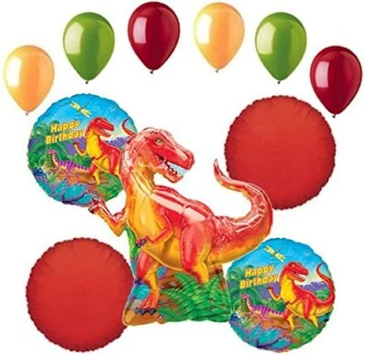 11 piezas Dinosaurio T-Rex Feliz Cumpleaños Globo Ramo Niño Fiesta Temática Dino Rojo Foto 1 de 4