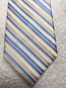 MADISON MENS TIE WHITE YELLOW BLUE STRIPED 3.25 X 61 - Picture 1 of 4