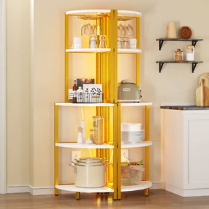 5 Tier LED Corner Shelf with Power Outlets and Glass Holder Corner Bookshelf - Picture 1 of 10