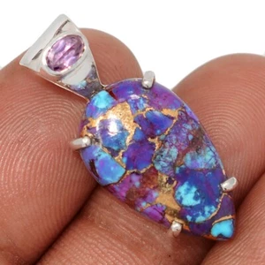 Copper Purple With Blue Turquoise & Amethyst 925 Silver Pendant CP71235 - Picture 1 of 1