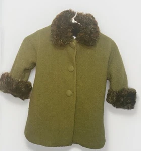 Corky & Company Coat Jacket Size 5 Girl Olive Green W/ Faux Fur Fall Colors - Picture 1 of 7