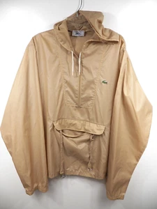 IZOD LACOSTE FRANCE MENS LARGE ANORAK HOODIE WIND JACKET BEIGE LOGO VINTAGE RARE - Picture 1 of 7