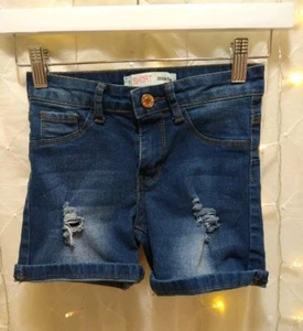 Denim Diva Girls Size 7 Dark Wash Blue Distressed Rugged Destroyed Summer Shorts - Picture 1 of 11