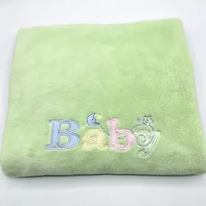 Carters Mint Green Baby Blanket Moon Star Pastel Teal Plush Fleece Vtg 30x39 - Picture 1 of 5