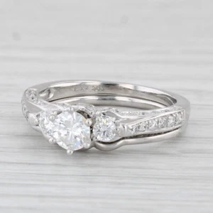 0.84ctw Diamond Engagement Ring Wedding Band Bridal Set 14k White Gold Sz 6 GIA - Picture 1 of 12