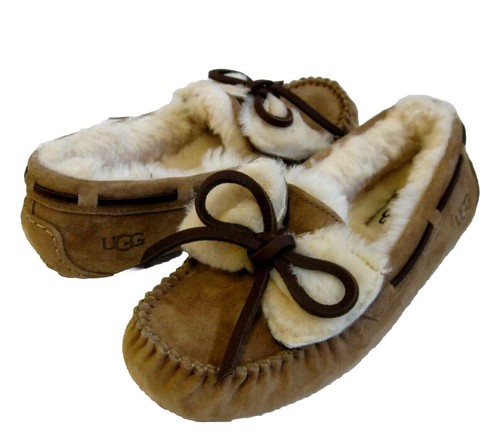 UGG DAKOTA DOPPIO FIOCCO DONNA PANTOFOLA PELLE SCAMOSCIATA CASTAGNO US 6 UK 4 EU 37 JP 23