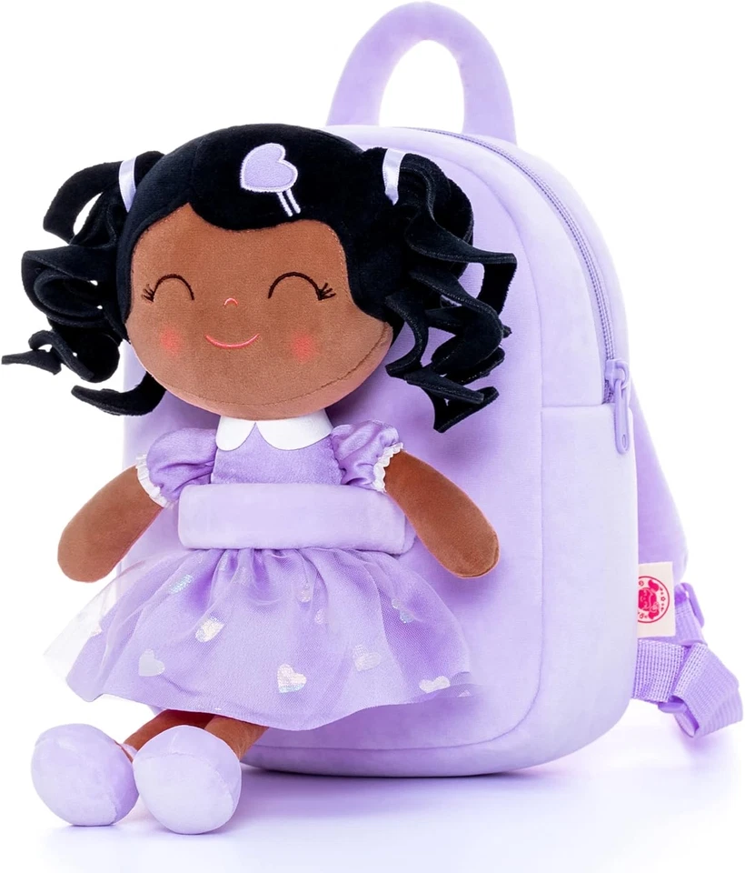 Mochila para niños pequeños Bebé Niña Regalo Bolsa de felpa Bolsa de pañales con Primavera Niña Muñeca Rizada Foto 1 de 4