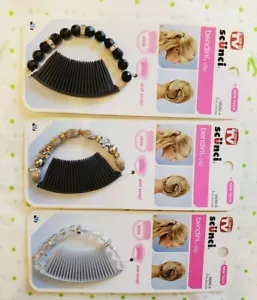 Scunci Bendini Clip Hair Comb Set of 3 Black Silver Clear Slide And Snap New - Picture 1 of 2