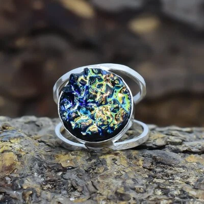 Titan Druzy Edelstein Handgemachter Silber Schmuckring Größe 8 RSLS391 - Bild 1 von 4