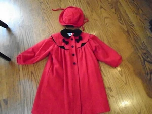 GIRLS RED COAT BY YOUNG GALLERY, SIZE 6X, W/ HAT - Picture 1 of 4