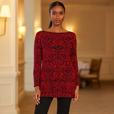 J.Jill Sweater Women's Size XL Beaded Scarlet Holiday Party Ornate Paisley  - Image 1 of 4
