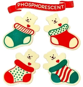 PHOSPHORESCENT CHRISTMAS TEDDY BEAR STOCKINGS Sandylion Stickers *VINTAGE* - Picture 1 of 1