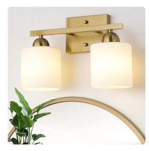 Brushed Gold Milk Glass Vanity Light Over Mirror with Frosted Glass P310 - Picture 1 of 9
