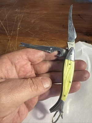 NAVAJA DE BOLSILLO DE PESCA PLEGABLE DE 2 HOJAS - SIN FABRICANTE - JAPÓN - - DE COLECCIÓN - MANGO DE FREGONA Foto 1 de 4