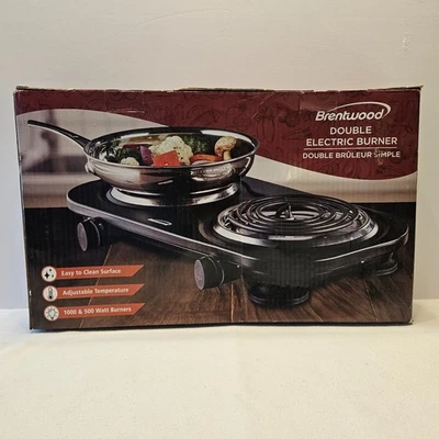 Quemadores eléctricos dobles Brentwood TS-361BK 1000W y 500W totalmente nuevos con ajuste Temp Foto 1 de 4