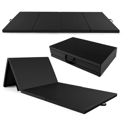 Estera de ejercicio plegable de 4 paneles de 10' x 4' x 2" con asas de transporte para gimnasio yoga negra Foto 1 de 4