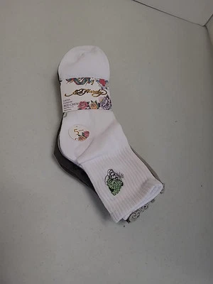 Paquete de 5 calcetines Ed Hardy para mujer talla 4-10 blancos beige negros de moda Mid Crew Foto 1 de 4