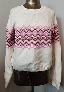 Maglione Fairisle donna nuovo con etichette No Boundaries bianco/malva XXL 20 circonferenza petto 44 taglio 35368 - Foto 1 di 7