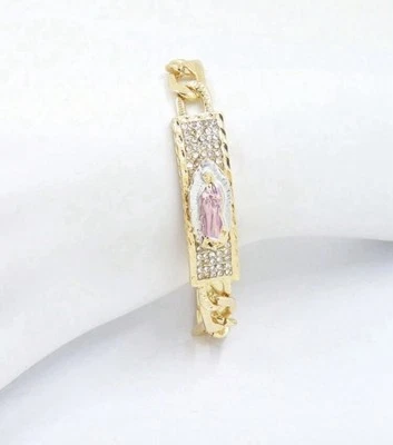 Pulseira de ouro 14k rosa e strass Virgem Maria - Imagem 1 de 3