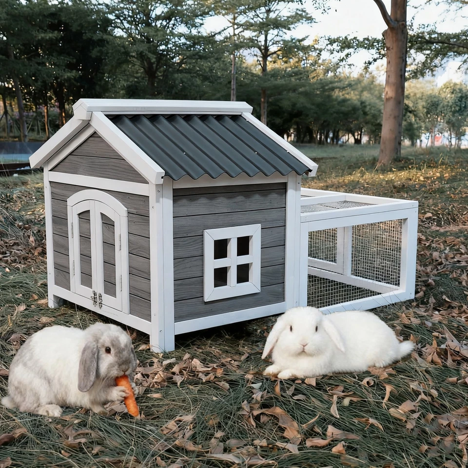 Gallinero de madera para conejos, impermeable al aire libre casa para mascotas con correr  Foto 1 de 4