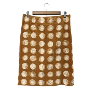 Anthropologie Maeve Brown Corduroy Pencil Skirt Cream Dot Print, Size 4 - Imagen 1 de 12