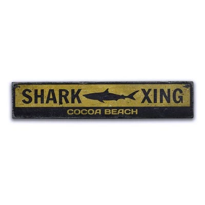 Shark Crossing Rustic Distressed Sign, Personalized Wood Sign - Image 1 of 2