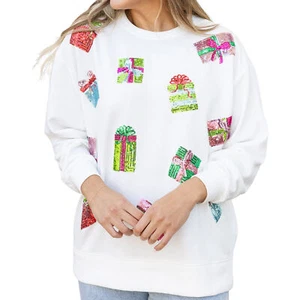 Christmas Present Sequin Christmas Holiday Buttery Soft Sweatshirt Large - Picture 1 of 2