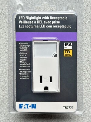 NEW Eaton White Tamper Resistant Receptacle Outlet with Dimmable LED Nightlight - Image 1 of 2