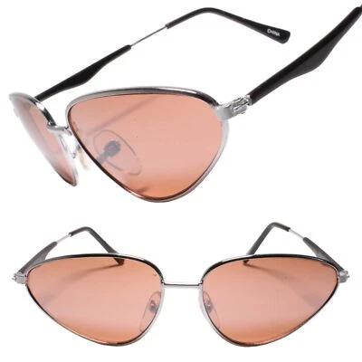 Genuine Vintage Angular Design Womens Cat Eye Silver Sunglasses Brown Lens - Image 1 of 3