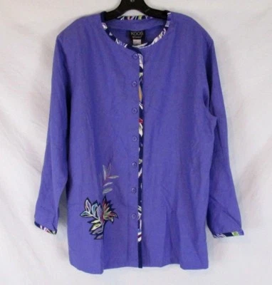 KOOS of Course Women Embellished Jacket Purple Sz Large Linen Blend Button CB90L - Image 1 of 4