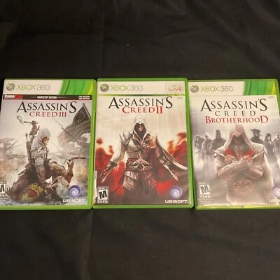 Assassins Creed Xbox 360 Microsoft Bundle CIB Lot Of 3 AC II III Brotherhood - Image 1 of 4