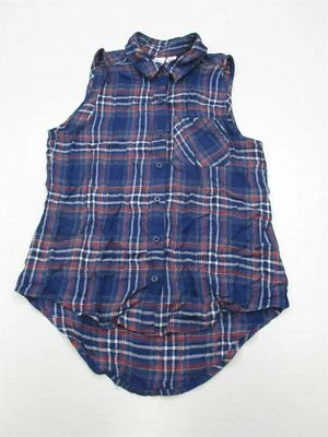 Nueva Camisa Bongo T4626 Para Mujer Talla XS Sin Mangas Estampado A Cuadros Azul Botón Frontal Foto 1 de 4