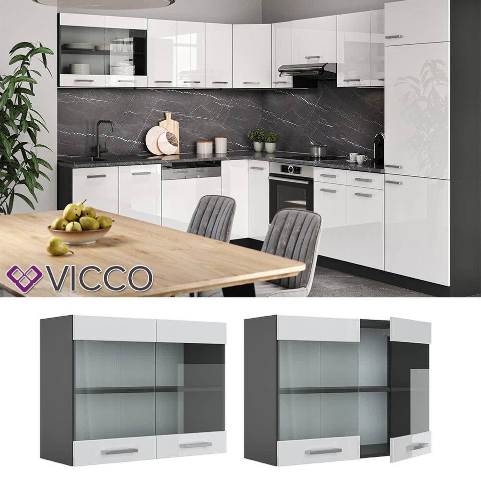 VICCO R-Line Küchenschrank - Hochglanz Weiß/Anthrazit, 31x80x60cm (127454)