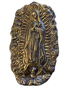 Targa vintage Nostra Signora di Guadalupe argilla nera/oro fatta a mano dipinta a mano 13x8,5 - Foto 1 di 10